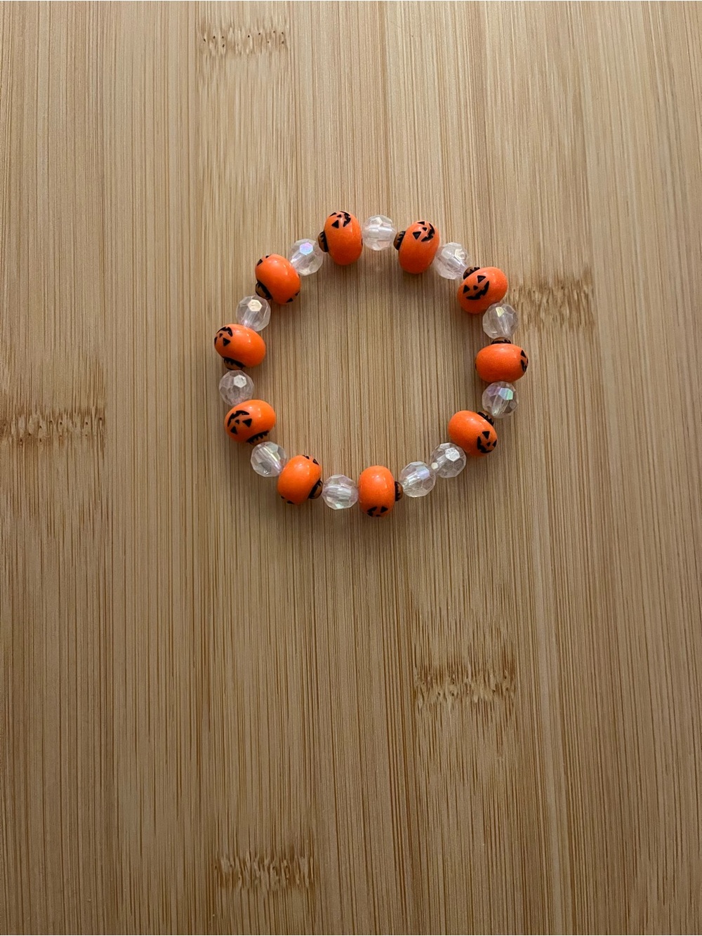 Halloween Pumpkin Bead Stretch Bracelet - Orange
